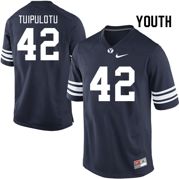 Youth #42 Petey Tuipulotu BYU Cougars College Football Jerseys Stitched-Navy - Click Image to Close